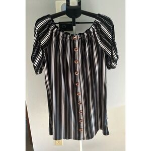 Liv & Lottie Women's Black white stripped off the shoulder midi dress size XL
